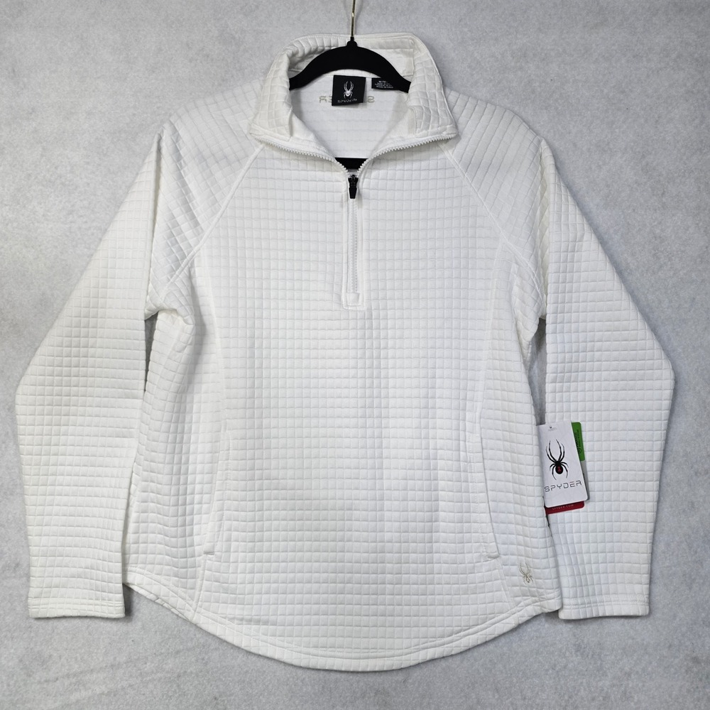 Spyder Womens White Quilted Grid Quarter Zip Pullover Sweater SWF002 Size M NEW